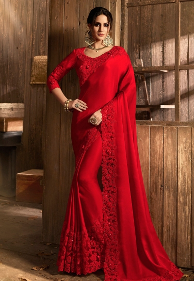 Red silk festival wear saree  5407